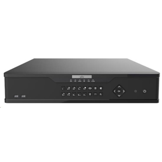 Uniview NVR, 32 kanálů, H.265, 8x HDD, 12Mpix (384Mbps/384Mbps), HDMI+VGA Full HD, (N+1), ONVIF, 3x USB, audio