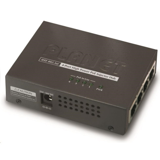 Planet HPOE-460 PoE injektor, 4x 10/100/1000, PoE 30W, 802.3at, 120W