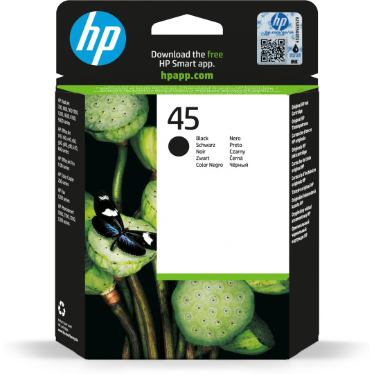 HP 45 Black Ink Cart, 42 ml, 51645AE (930 pages)