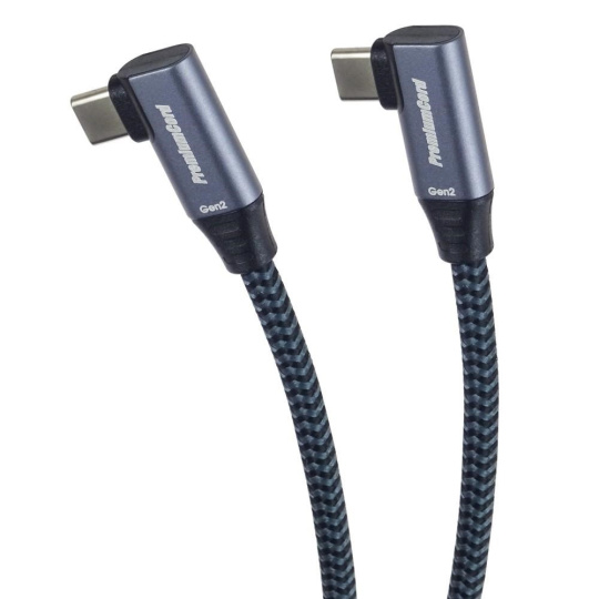 PremiumCord USB-C 2x zahnutý kabel ( USB 3.2 GEN 2x2, 5A, 100W, 20Gbit/s ) bavlněný oplet, délka: 2m PremiumCord USB-C 2x zahnutý kabel ( USB 3.2 GEN 2x2, 5A, 100W, 20Gbit/s ) bavlněný oplet, délka: 2m