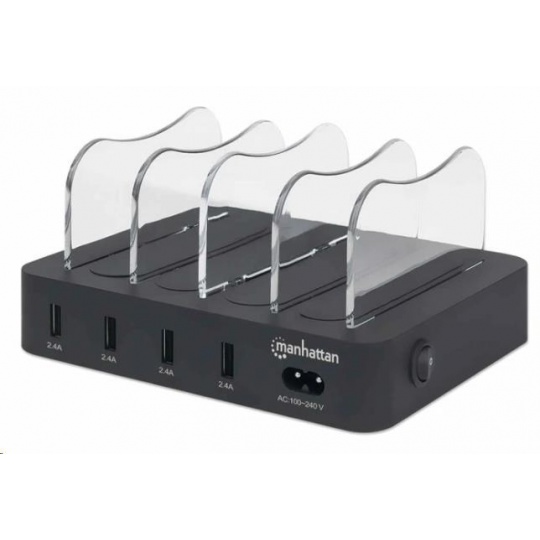 Manhattan USB nabíjecí stanice, 4-Port USB Charging Station, USB-A, černá