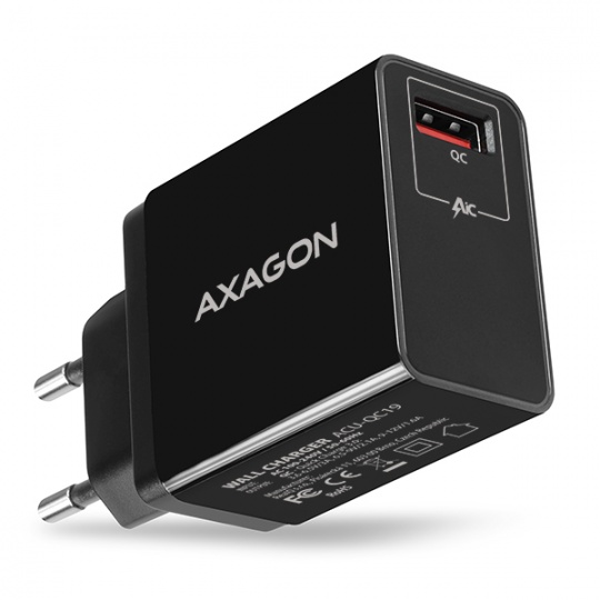 AXAGON ACU-QC19, QC nabíječka do sítě 19W, 1x USB-A port, QC3.0/AFC/FCP/SMART, černá