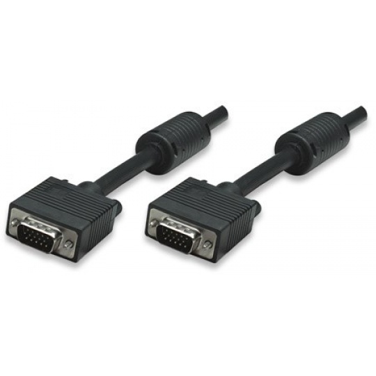 MANHATTAN kabel SVGA k monitoru s feritovými jádry, HD15 Male / HD15 Male, 15m, Black