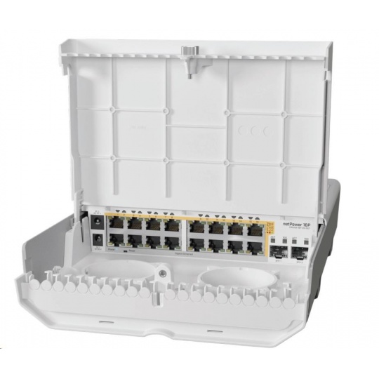 MikroTik Cloud Router Switch CRS318-16P-2S+OUT, 800MHz CPU, 256MB, 16x10/100/1000 (PoE-out),2xSFP+, vč.L5, venkovní