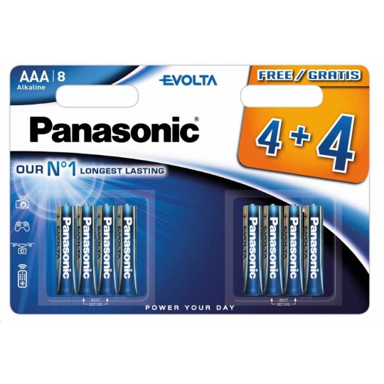 PANASONIC Alkalické baterie EVOLTA Platinum LR03EGE/8BW 4+4F AAA 1,5V (Blistr 8ks)