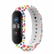 RhinoTech řemínek pro Xiaomi Mi Band 5 bílá - motiv květy RhinoTech řemínek pro Xiaomi Mi Band 5 bílá - motiv květy