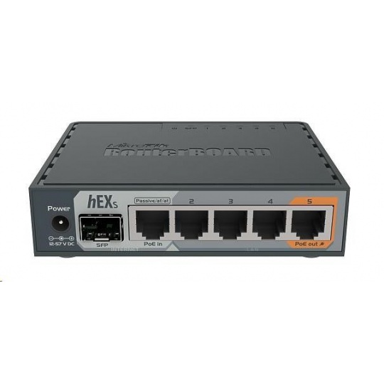 MikroTik RouterBOARD hEX S, 880MHz dual-core CPU, 256MB RAM, 5x LAN, 1x SFP, PoE in/out,USB,microSD slot, vč. L4 licence