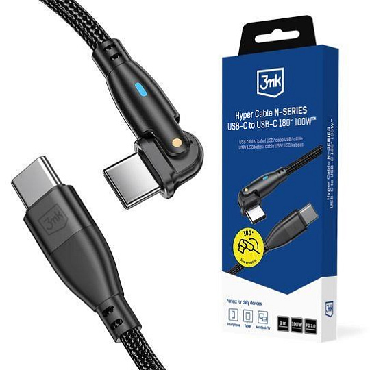 3mk Hyper Cable N-SERIES C to C 1m PD 3.0 QC 3.0 20V/5A 100W Black Swivel