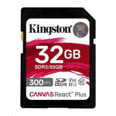 Kingston SDHC karta 32GB Canvas React Plus SDHC UHS-II 300R/260W U3 V90 for Full HD/4K/8K Kingston SDHC karta 32GB Canvas React Plus SDHC UHS-II 300R/260W U3 V90 for Full HD/4K/8K