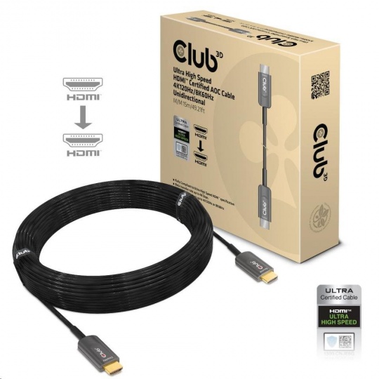 Club3D Kabel HDMI, Ultra Rychlý HDMI™ Certifikovaný AOC Cable, 4K120Hz/ 8K60Hz (M/M), 15m