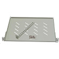 BAZAR - LEXI-Net 19" police s perforací 1U/650mm, nosnost 45kg, zadní nastavitelný úchyt, šedá - prohnutá