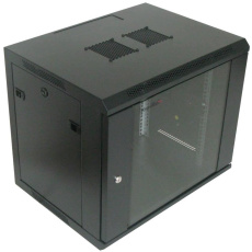 XtendLan 19" nástěnný rozvaděč 9U 600x450, nosnost 60 kg, skleněné kouřové dveře, rozložený, černý