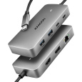 AXAGON HMC-CUB83X2, USB 10Gbps hub, 2x USB-A, USB-C, HDMI & DP 4k/144Hz, RJ-45 GLAN, PD 100W, kabel USB-C 15cm