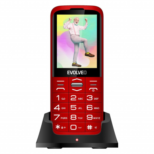 EVOLVEO EasyPhone XO, mobilní telefon pro seniory s nabíjecím stojánkem, červená