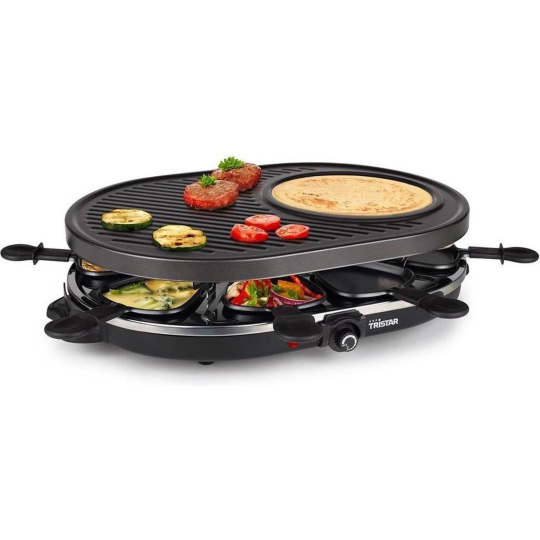 BAZAR - Tristar RA-2731 raclette grill, 1400 W, 5in1, pro 8 lidí, černý - poškozený obal