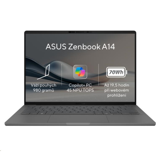 ASUS NTB Zenbook A14 (UX3407RA-OLED027X), X1E-78-100, 14" 1920 x 1200, 16GB, 1TB SSD, Adreno, W11 Pro, Gray