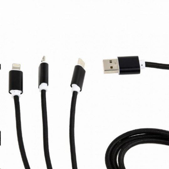 GEMBIRD Kabel USB A Male/Micro B + Type-C + Lightning, 1m, opletený, černý, blister