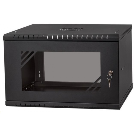 LEXI-Net 19" nástěnný rozvaděč Basic 6U 520x350, skleněné dveře, bez zad, rozložený, černý