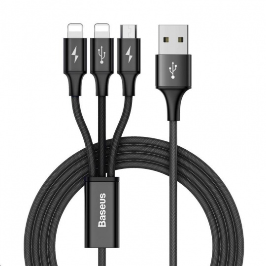 Baseus Rapid Series nabíjecí / datový kabel 3v1 USB (Micro USB + Lightning) 3A 1,2m, černá