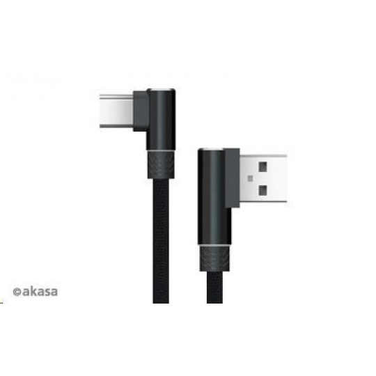 AKASA kabel pravoúhlý, USB Type-A, USB Type-C, napájecí & Sync, 1m,  černý