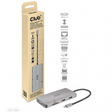 Club3D hub USB-C, 9-in-1 hub s HDMI, VGA, 2x USB Gen1 Type-A, RJ45, 100W PD