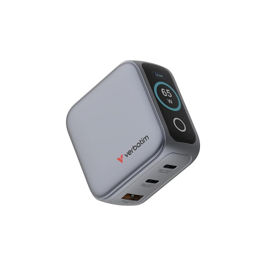 VERBATIM Mini GaN Nabíječka s displejem 65W, 2xUSB-C, 1xUSB-A, šedá VERBATIM Mini GaN Nabíječka s displejem 65W, 2xUSB-C, 1xUSB-A, šedá