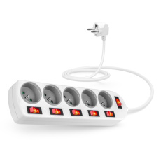 CONNECT IT prodlužovací kabel 230V, 5 zásuvek, 2m, s vypínači, bílá CONNECT IT prodlužovací kabel 230V, 5 zásuvek, 2m, s vypínači, bílá