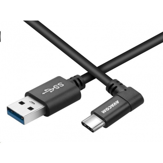 Datový a nabíjecí kabel USB - USB Type-C, 100cm, konektor v úhlu 90°, černý