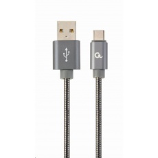 GEMBIRD Kabel USB 2.0 AM na Type-C kabel (AM/CM), 1m, metalická spirála, šedý, blister, PREMIUM QUALITY