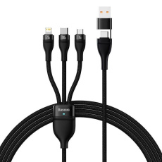 BBaseus USB/USB-C kabel 3v1 Flash Series 2, USB-C + micro USB + Lightning, 100 W, 1,2 m, černá
