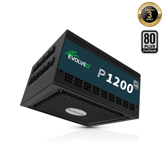 EVOLVEO P1200, zdroj 1200W, 80+ PLATINUM, ATX 3.1, aPFC, 140 mm ventilátor, plně modulární, 3 roky záruka, černý