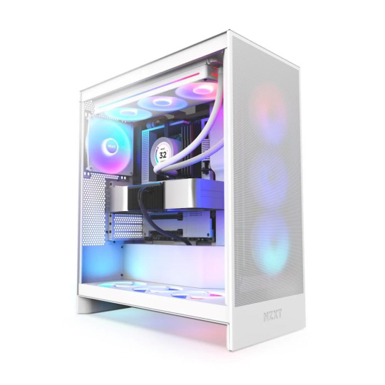 NZXT skříň H7 Flow RGB edition / ATX / 3x 140 mm fan / USB-C / 2x USB / prosklená bočnice / mesh panel / RGB / bílá