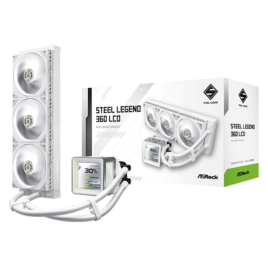 ASROCK Vodní chladič Steel Legend 360 LCD, 3x120mm, LGA1851, AM5, bílá