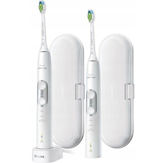 Philips Sonicare 6100 HX6877/34 elektrický zubní kartáček, sada 2 kusů, časovač, cestovní pouzdro, bílá