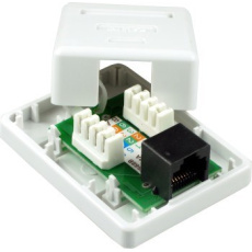 Zásuvka UTP 1x RJ45 Cat5E, duální svorkovnice, na omítku Zásuvka UTP 1x RJ45 Cat5E, duální svorkovnice, na omítku