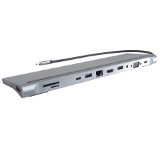 PREMIUMCORD Dokovací stanice USB-C 10v1, 1xHDMI, 1xVGA, 2xUSB-C, 3xUSB, 1xRJ45, čtečka SD karet, šedá PREMIUMCORD Dokovací stanice USB-C 10v1, 1xHDMI, 1xVGA, 2xUSB-C, 3xUSB, 1xRJ45, čtečka SD karet, šedá